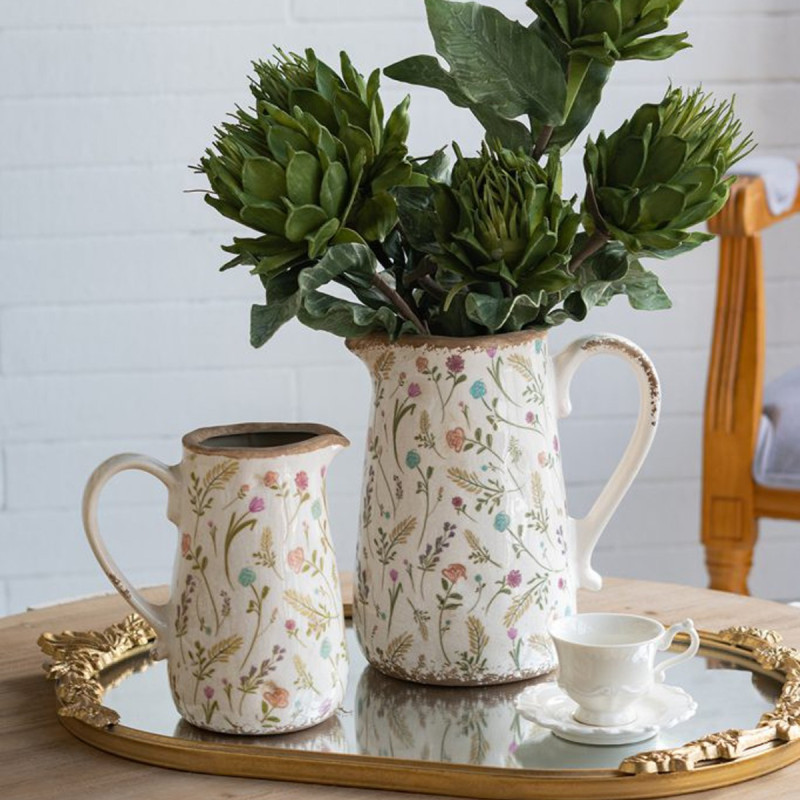 Artekko Artekko Aging Λευκό Κεραμικό Βάζο Κανάτα με Λουλούδια (16x11.5x18)cm C8225