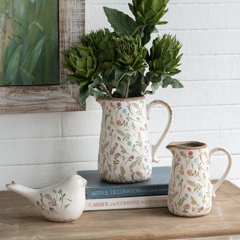 Artekko Artekko Aging Λευκό Κεραμικό Βάζο Κανάτα με Λουλούδια (16x11.5x18)cm C8225