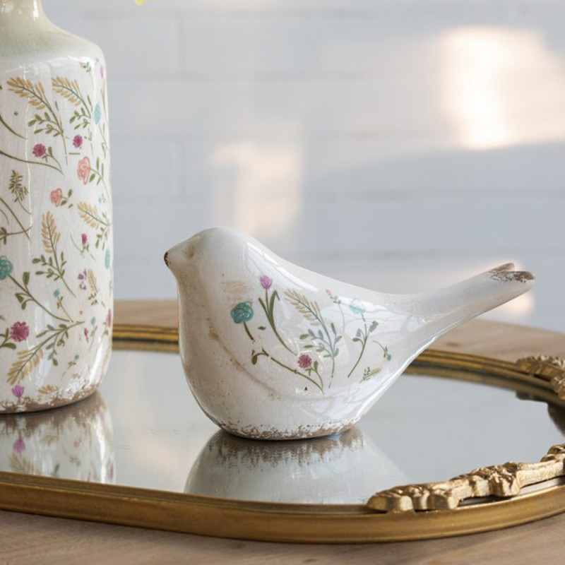 Artekko Artekko Aging Λευκό Κεραμικό Διακοσμητικό Πουλί με Λουλούδια (20.5x9x11.5)cm C8226