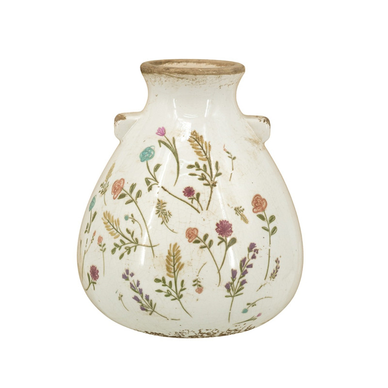 Artekko Artekko Aging Λευκό Κεραμικό Βάζο με Λουλούδια (17x17x19.5)cm C8230