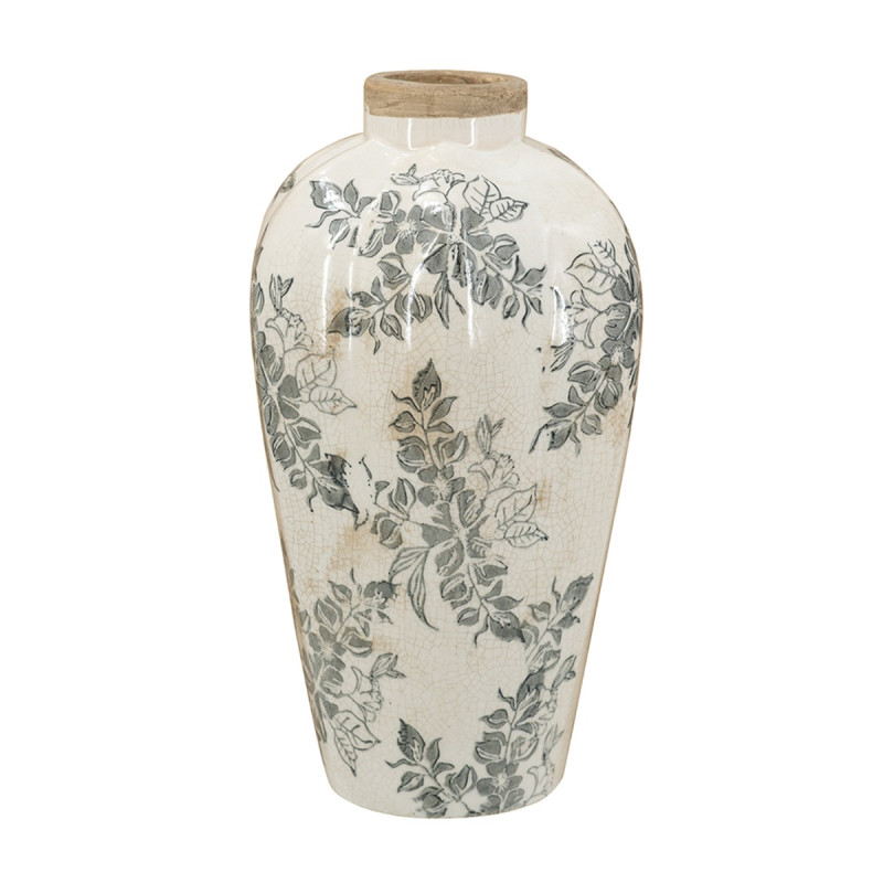 Artekko Artekko Aging Λευκό Κεραμικό Βάζο με Γκρι Λουλούδια (13x13x29.5)cm C8232