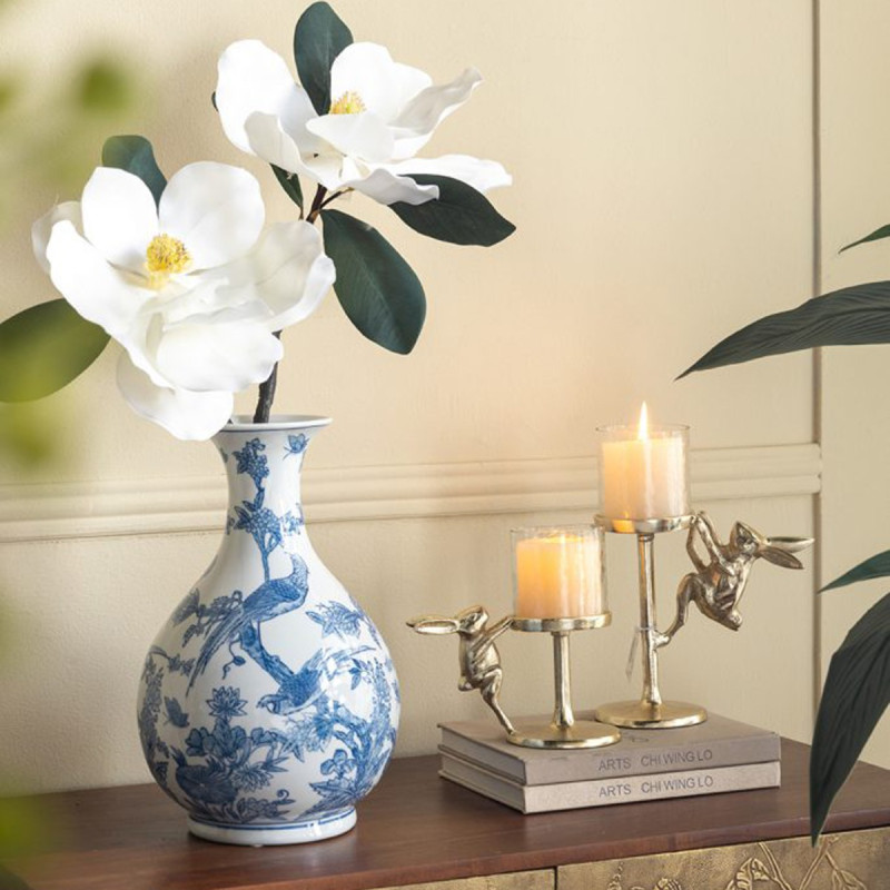 Artekko Artekko Melania Διακοσμητικό Βάζο Πορσελάνης σε Άσπρο με Μπλε (22x22x36)cm C8371