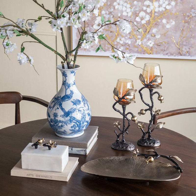 Artekko Artekko Melania Διακοσμητικό Βάζο Πορσελάνης σε Άσπρο με Μπλε (22x22x36)cm C8371