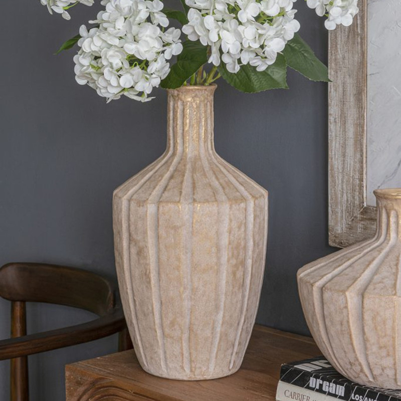 Artekko Artekko Candia Μπεζ Βάζο από Τερακότα με Χρυσό Φινίρισμα (23x23x43.5)cm C8430