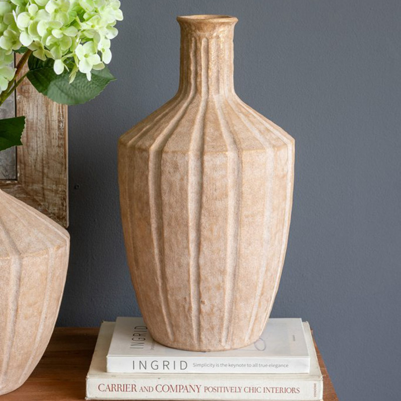 Artekko Artekko Candia Μπεζ Βάζο από Τερακότα με Χρυσό Φινίρισμα (23x23x43.5)cm C8430