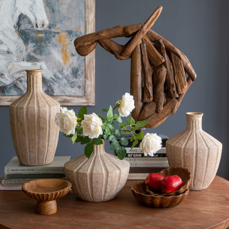 Artekko Artekko Candia Μπεζ Βάζο από Τερακότα με Χρυσό Φινίρισμα (23x23x43.5)cm C8430