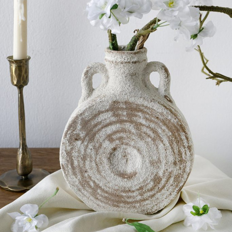 Artekko Artekko Antique Λευκό Κεραμικό Βάζο με Καφέ Λεπτομέρειες (18.5x8x23)cm C8494