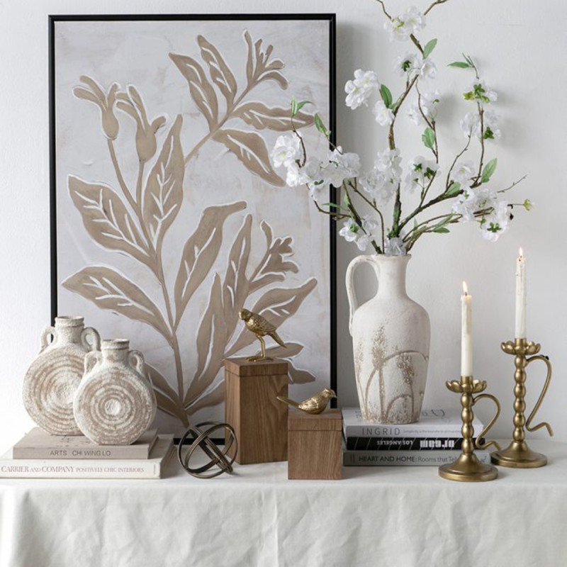 Artekko Artekko Antique Λευκό Κεραμικό Βάζο με Καφέ Λεπτομέρειες (18.5x8x23)cm C8494