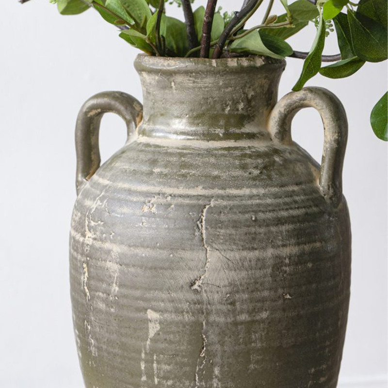 Artekko Artekko Antique Βάζο από Τερακότα σε Πράσινη με Μπεζ Αποχρώση (22x22x40)cm C8591