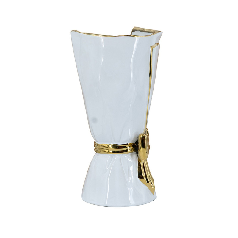 Artekko Artekko Glazed Λευκό Κεραμικό Βάζο με Χρυσές Λεπτομέρειες (15.5x15.5x30.7)cm C8876
