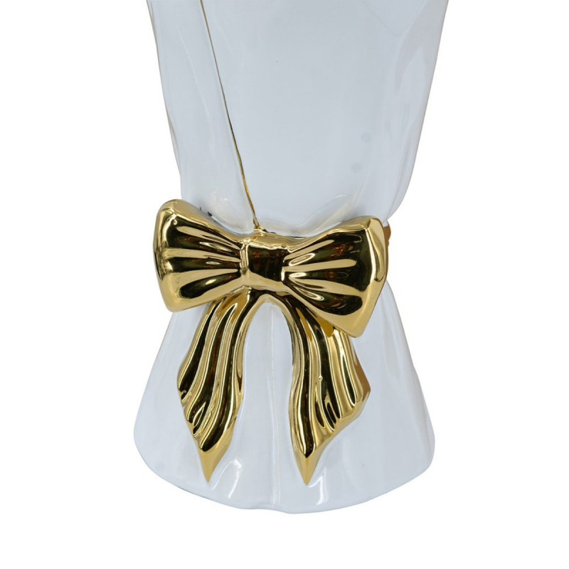 Artekko Artekko Glazed Λευκό Κεραμικό Βάζο με Χρυσές Λεπτομέρειες (15.5x15.5x30.7)cm C8876