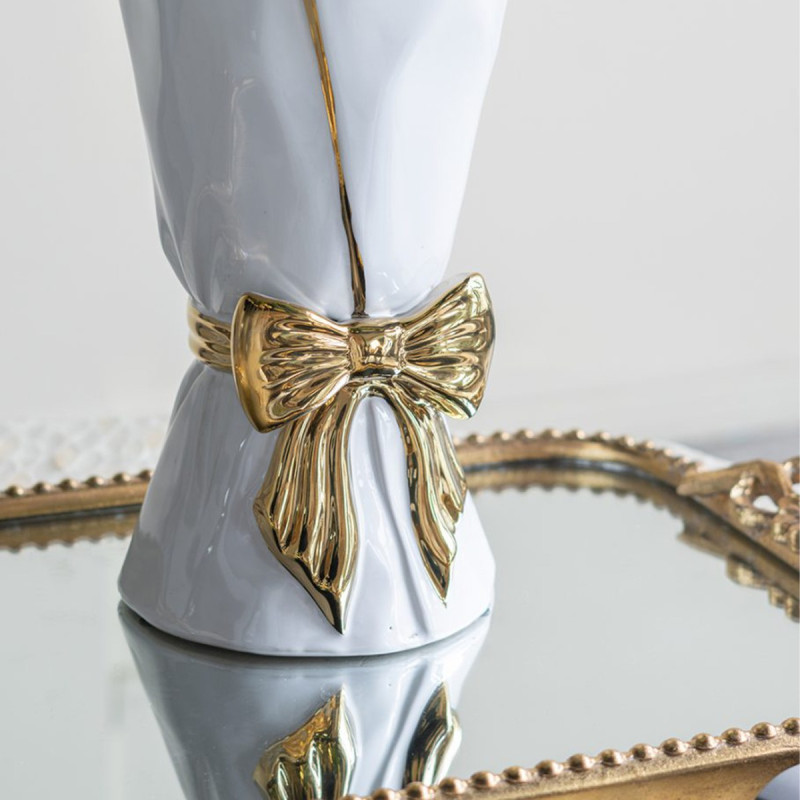 Artekko Artekko Glazed Λευκό Κεραμικό Βάζο με Χρυσές Λεπτομέρειες (15.5x15.5x30.7)cm C8876