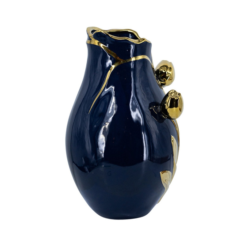 Artekko Artekko Glazed Μπλε Κεραμικό Βάζο με Χρυσές Λεπτομέρειες (20x20x34.5)cm C8879