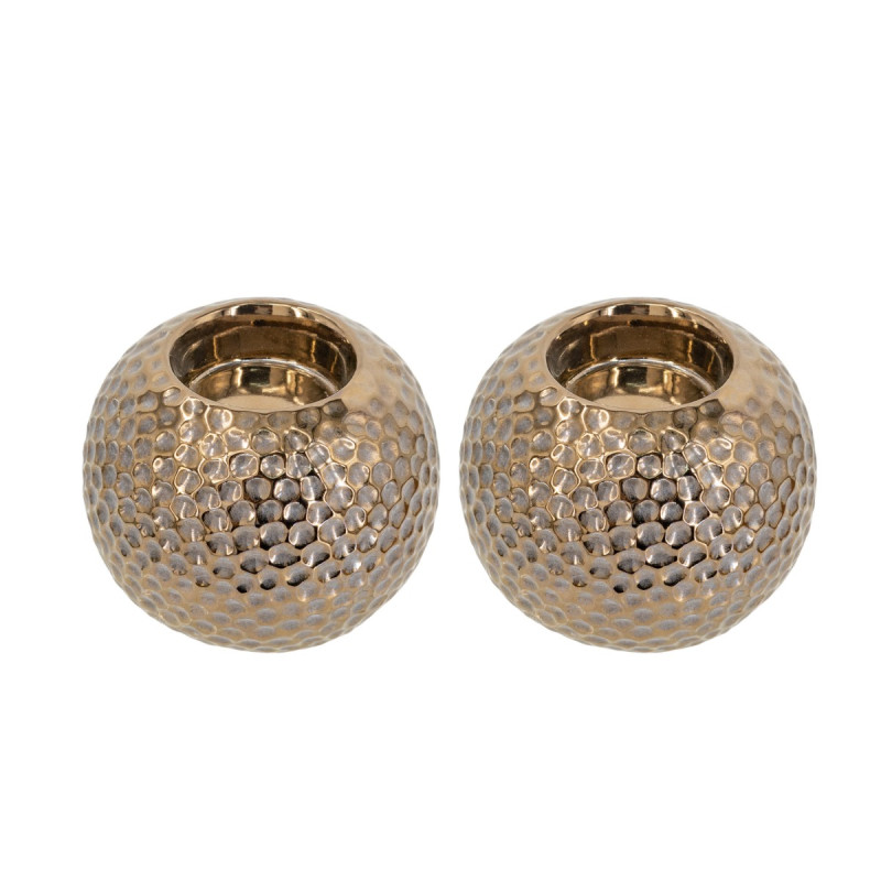 Artekko Artekko Lidded Μπρονζέ Κεραμικά Κηροπήγια (11x11x9)cm 2pcs C8985