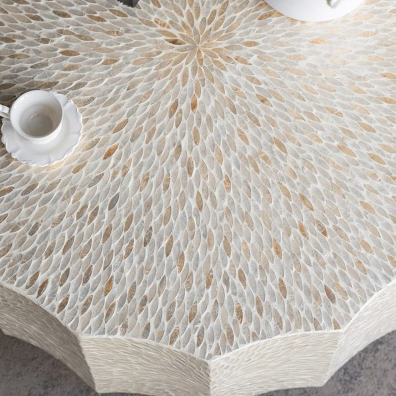 Artekko Artekko Ivory Εκρού Τραπέζι Σαλονιού από MDF και Capiz (90x90x40)cm D5589
