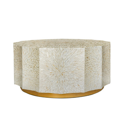 Artekko Artekko Ivory Εκρού Τραπέζι Σαλονιού από MDF και Capiz (90x90x40)cm D5589