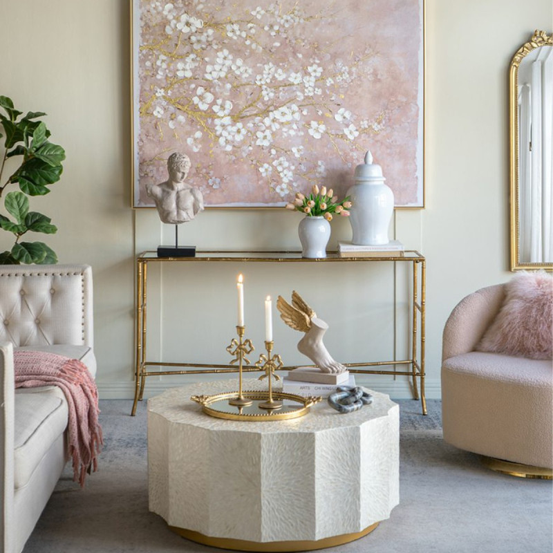 Artekko Artekko Ivory Εκρού Τραπέζι Σαλονιού από MDF και Capiz (90x90x40)cm D5589