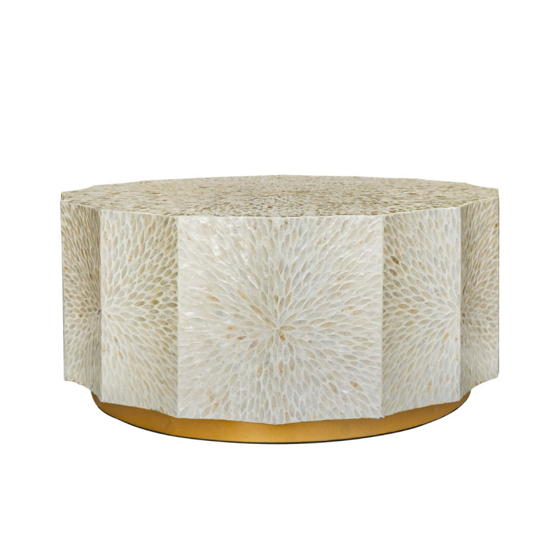Artekko Artekko Ivory Εκρού Τραπέζι Σαλονιού από MDF και Capiz (90x90x40)cm D5589