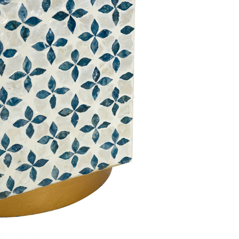 Artekko Artekko Ivory Βοηθητικό Τραπέζι Σκαμπό από MDF και Capiz σε Λευκό με Μπλε (38x33x47)cm D5599