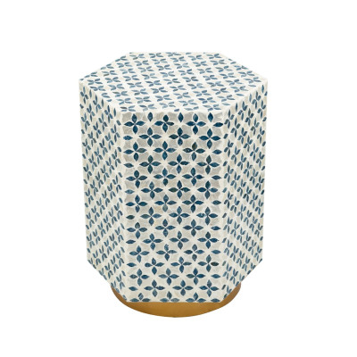 Artekko Artekko Ivory Βοηθητικό Τραπέζι Σκαμπό από MDF και Capiz σε Λευκό με Μπλε (38x33x47)cm D5599