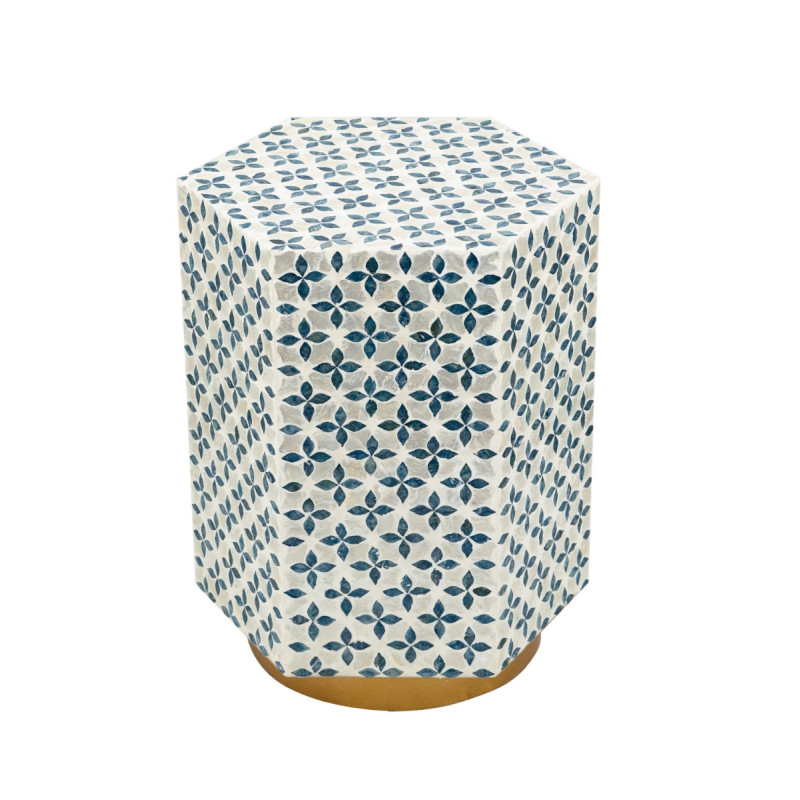 Artekko Artekko Ivory Βοηθητικό Τραπέζι Σκαμπό από MDF και Capiz σε Λευκό με Μπλε (38x33x47)cm D5599