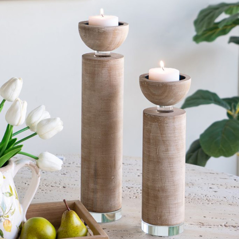 Artekko Artekko Gaia Καφέ Ξύλινο Κηροπήγιο (7.6x7.6x35.5)cm D6084