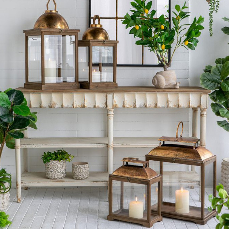 Artekko Artekko Lantern Καφέ Διακοσμητικά Φανάρια από Ξύλο Ελάτης με Χρυσές Λεπτομέρειες (48.6x26.7x57.1)cm (35.5x43.8x20.3)cm 2pcs D7225