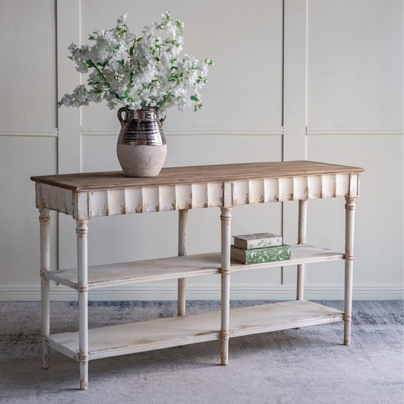 Artekko Artekko Alcott Κονσόλα από Ξύλο Ελάτης σε Λευκή Πατίνα (160x50x90)cm D7231