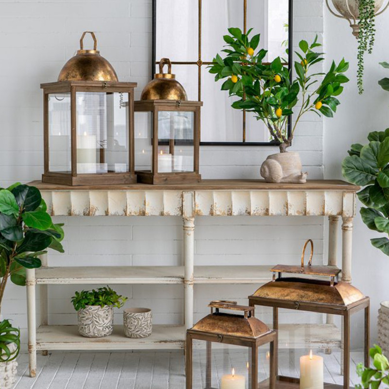 Artekko Artekko Alcott Κονσόλα από Ξύλο Ελάτης σε Λευκή Πατίνα (160x50x90)cm D7231