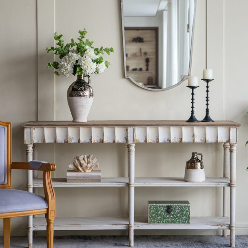 Artekko Artekko Alcott Κονσόλα από Ξύλο Ελάτης σε Λευκή Πατίνα (160x50x90)cm D7231