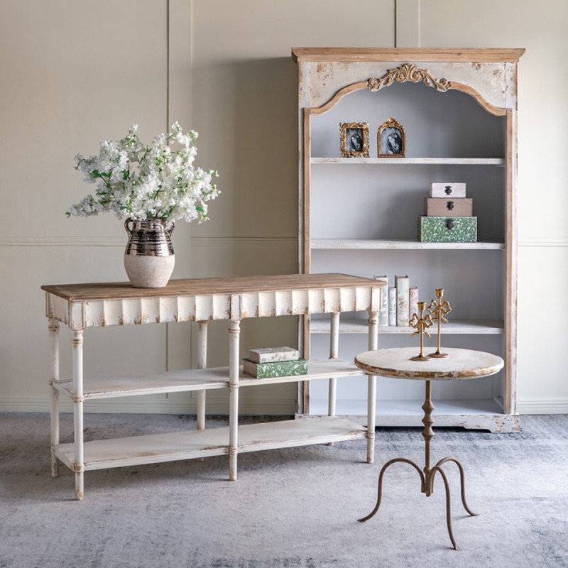 Artekko Artekko Alcott Ξύλινο Βοηθητικό Τραπέζι σε Λευκή Πατίνα με Μεταλλική Βάση (60x60x70)cm D7234