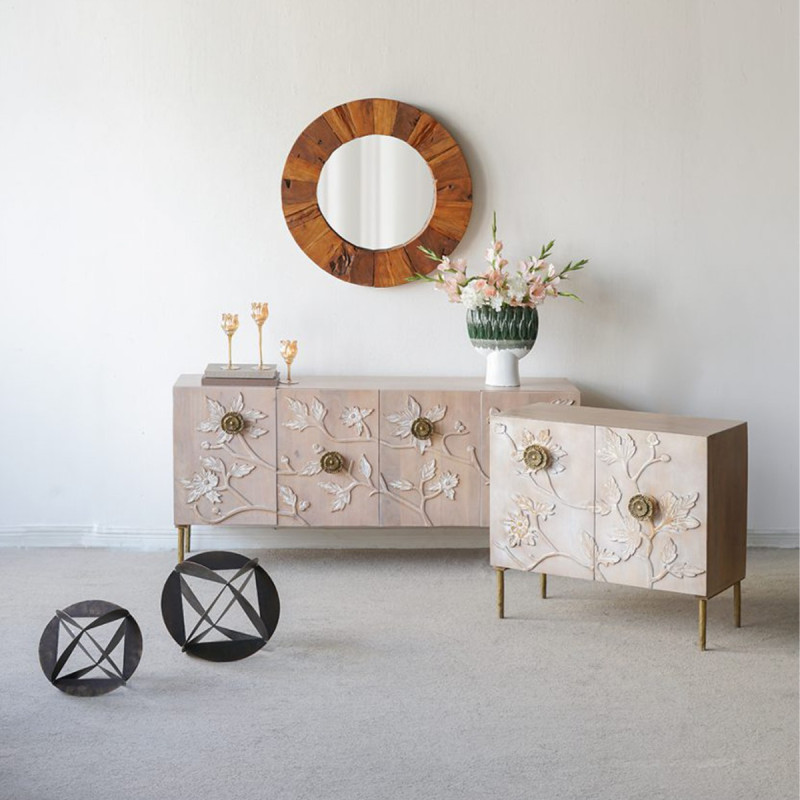 Artekko Artekko Siena Καφέ Ξύλινος Μπουφές με Λουλούδια (83.8x40.6x76.2)cm D8234