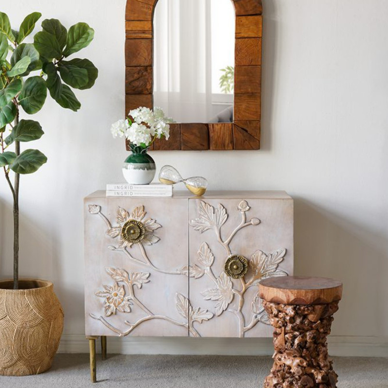 Artekko Artekko Siena Καφέ Ξύλινος Μπουφές με Λουλούδια (83.8x40.6x76.2)cm D8234