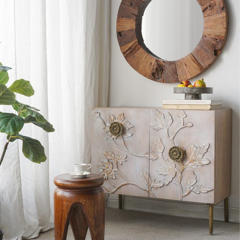 Artekko Artekko Siena Καφέ Ξύλινος Μπουφές με Λουλούδια (83.8x40.6x76.2)cm D8234