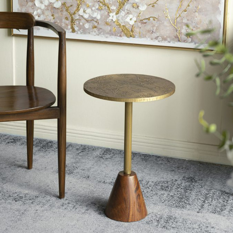 Artekko Artekko Orion Καφέ Ξύλινο Βοηθητικό Τραπέζι με Ανάγλυφα Χρυσά Σχέδια (38.1x38.1x56)cm D8237