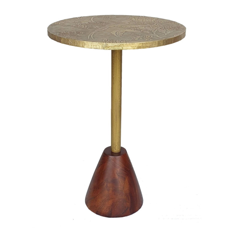 Artekko Artekko Orion Καφέ Ξύλινο Βοηθητικό Τραπέζι με Ανάγλυφα Χρυσά Σχέδια (38.1x38.1x56)cm D8237