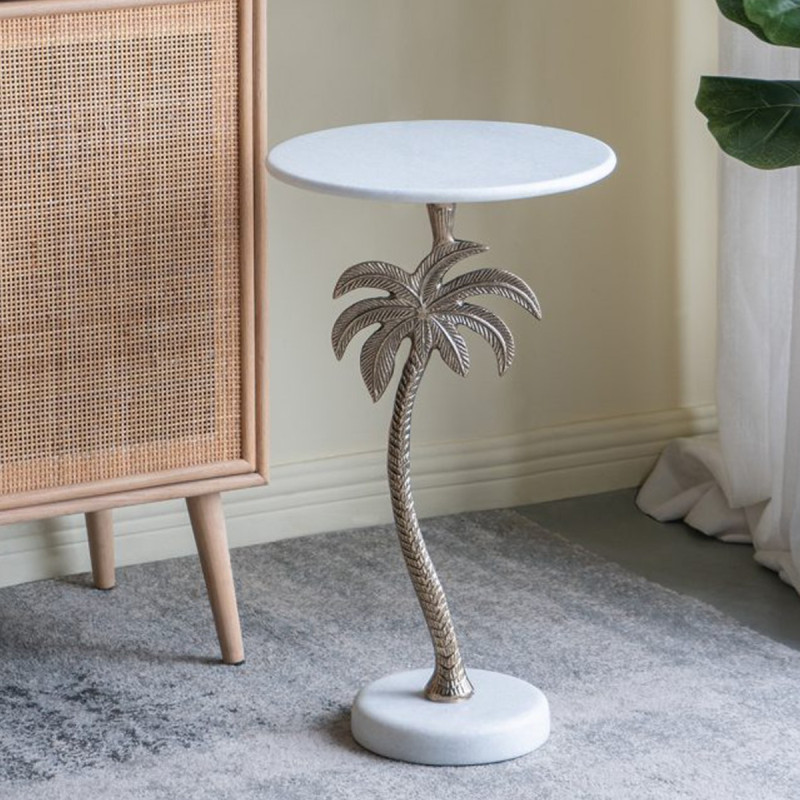 Artekko Artekko Noble Χρυσό Μεταλλικό Βοηθητικό Τραπέζι με Μαρμάρινη Επιφάνεια (35.6x35.6x61)cm D8428