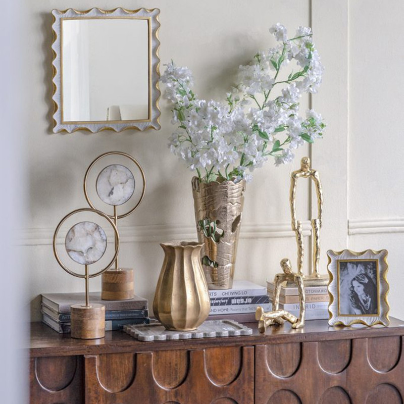 Artekko Artekko Agate Χρυσό Μεταλλικό Διακοσμητικο με Αχάτη σε Ξύλινη Βάση (20x10x38)cm D8451