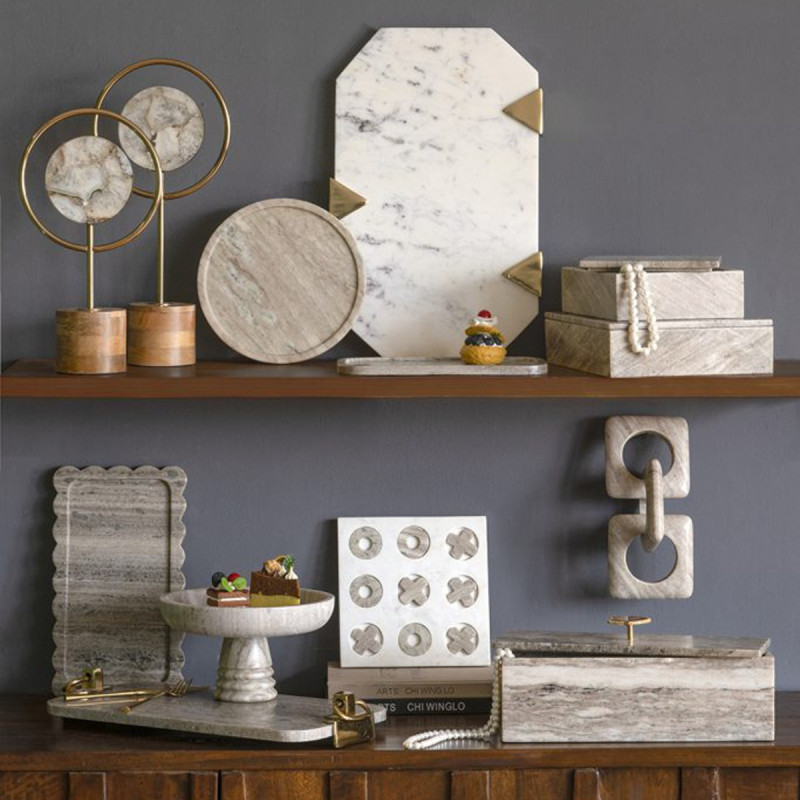 Artekko Artekko Agate Χρυσό Μεταλλικό Διακοσμητικο με Αχάτη σε Ξύλινη Βάση (20x10x38)cm D8451