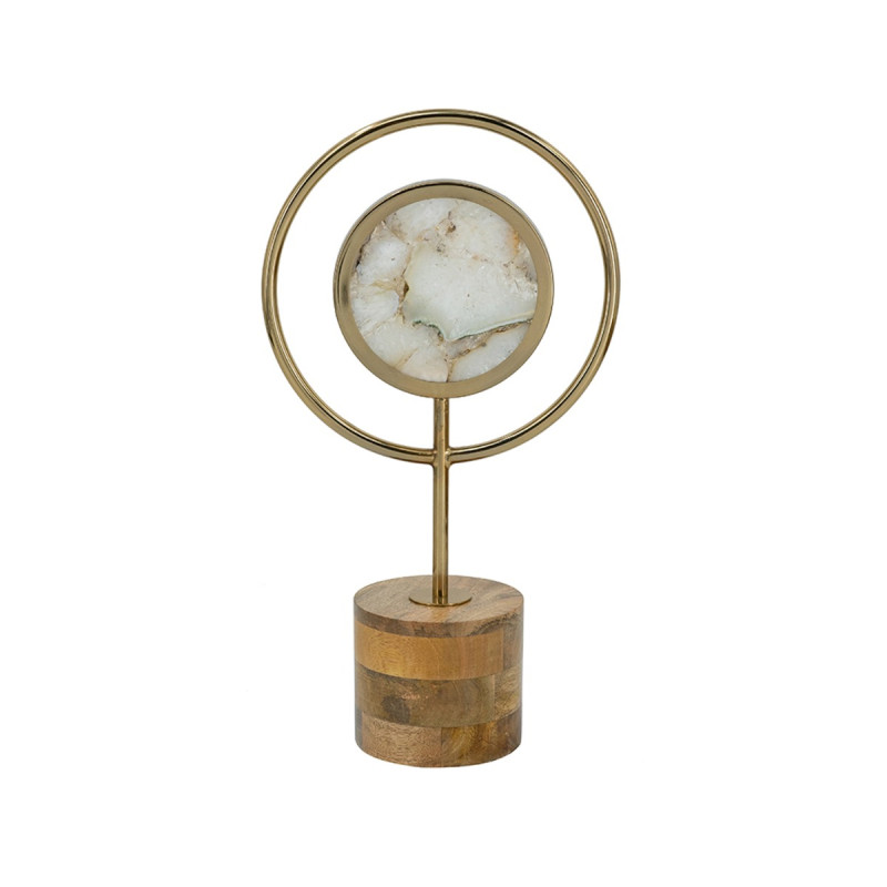 Artekko Artekko Agate Χρυσό Μεταλλικό Διακοσμητικο με Αχάτη σε Ξύλινη Βάση (20x10x38)cm D8451