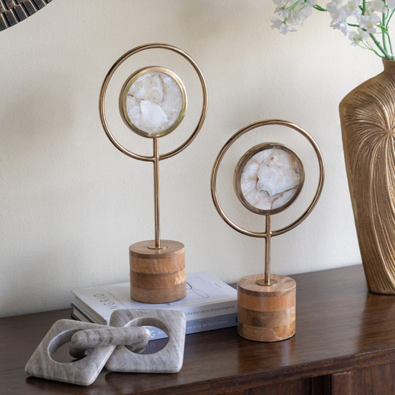 Artekko Artekko Agate Χρυσό Μεταλλικό Διακοσμητικο με Αχάτη σε Ξύλινη Βάση (20x10x38)cm D8451