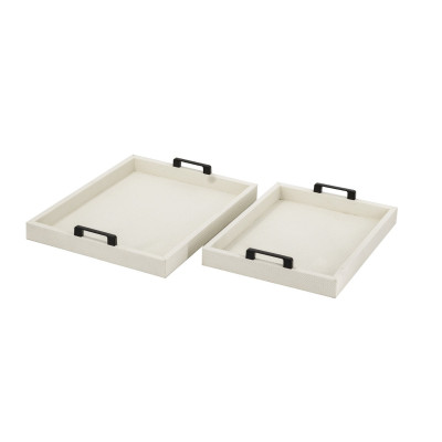 Artekko Artekko Lisa Λευκοί MDF Διακοσμητικοί Δίσκοι με Τεχνόδερμα (45.72x35.56x6.35)cm (39.37x30.48x6.35)cm 2pcs D8929
