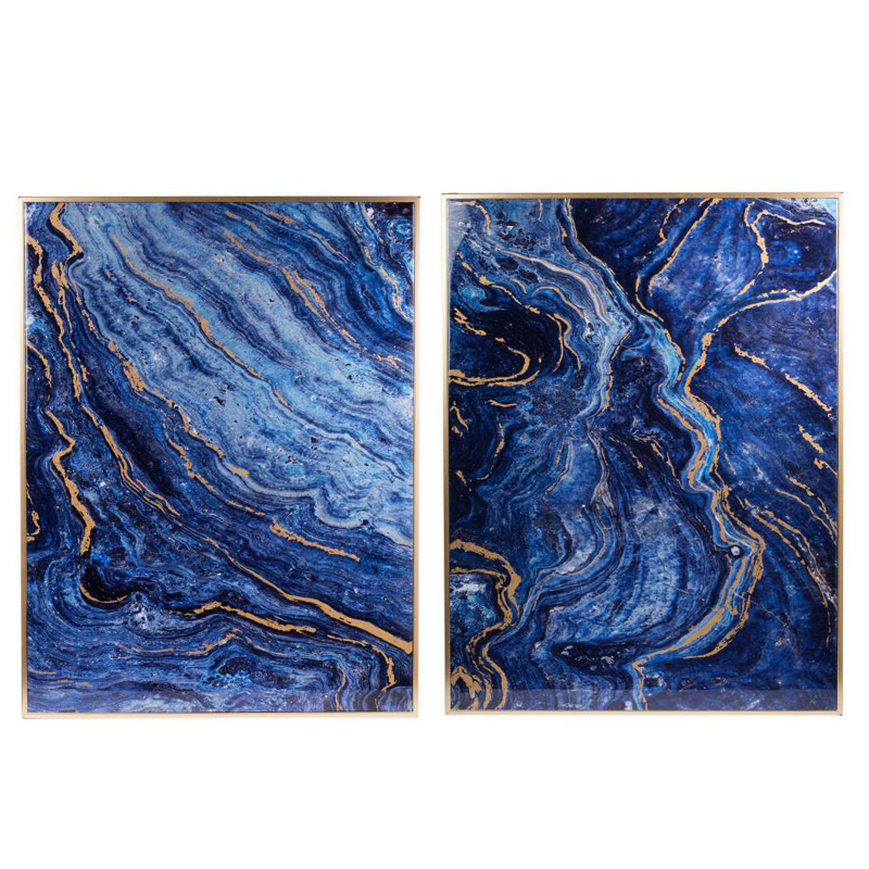 Artekko Artekko Frame Πίνακες MDF Πλαστικό Καμβάς Μπλε Χρυσό (77.5x4.6x101.6)cm Σετ/2 DF43494-DS