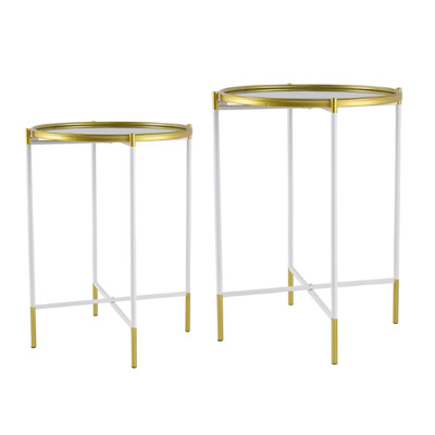 Artekko Artekko Hannes Τραπέζι Βοηθητικό με Καθρέπτη Μέταλλο Γυαλί Λευκό Χρυσό (45x45x60)cm Σετ/2 SA80283-DS-AB