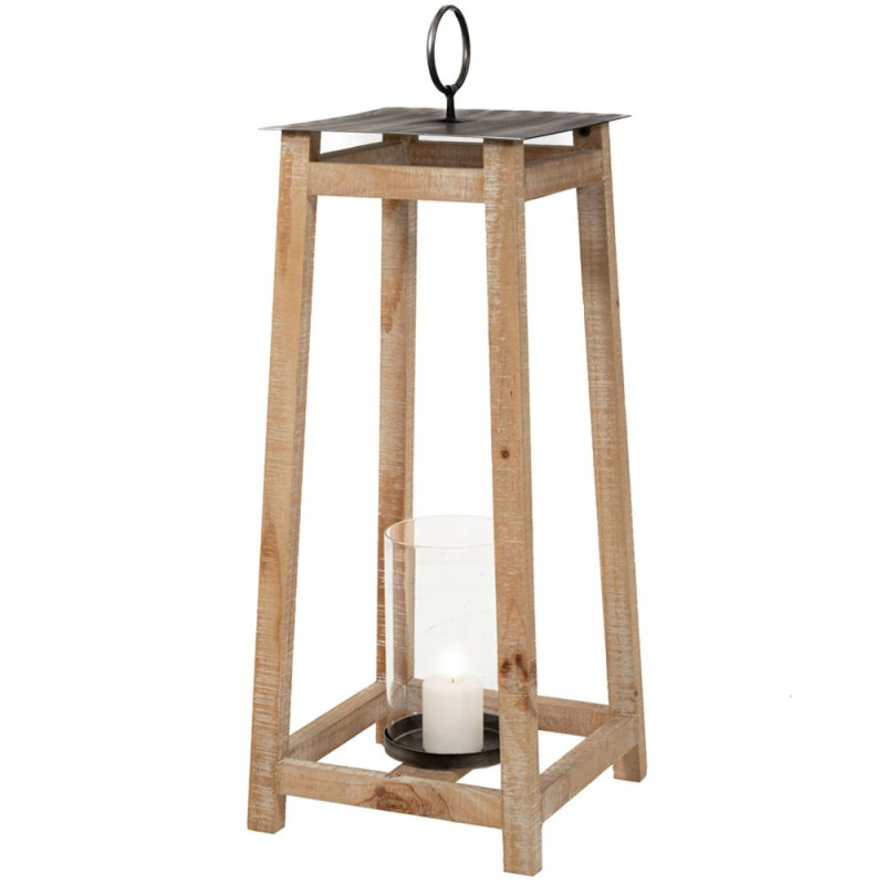 ΞΥΛΙΝΟ ΦΑΝΑΡΙ ΔΑΠΕΔΟΥ 41x41x106EK ME ΜΕΤΑΛΛΙΚΗ ΟΡΟΦΗ