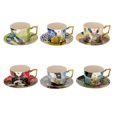 ΠΟΛΥΧΡΩΜΗ ΚΕΡΑΜΙΚΗ ΚΟΥΠΑ ΜΕ ΠΙΑΤΑΚΙ ΚΑΙ ΚΙΝΕΖΙΚΗ ΦΙΓΟΥΡΑ 6 ΣΧΕΔΙΑ 8.5Χ6.5ΕΚ 220ml.