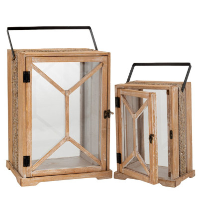 ΣΕΤ 2 ΦΑΝΑΡΙ ΛΕΥΚΟ ΞΥΛΙΝΟ ΜΕ ΜΑΥΡΟ ΧΕΡΟΥΛΙ 30,5Χ22Χ52,5  21,5Χ16Χ40ΕΚ