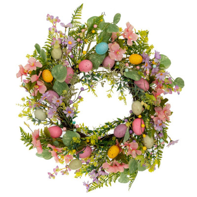 ΣΤΕΦΑΝΙ ΜΕ ΡΟΖ ΛΟΥΛΟΥΔΙΑ ΚΑΙ ΧΡΩΜΑΤΙΣΤΑ ΑΥΓΑ Φ55ΕΚ Χ9ΕΚ