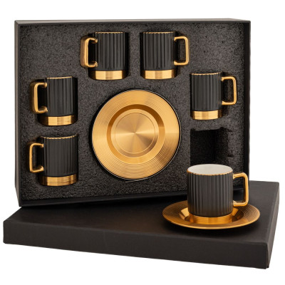 ΣΕΤ 6 ΜΑΥΡΟ ΦΛΥΤΖΑΝΙ ΜΕ ΠΙΑΤΑΚΙ ΚΕΡΑΜΙΚΟ+ΜΕΤΑΛΛΟ  5x6 11.5εκ πιατάκι