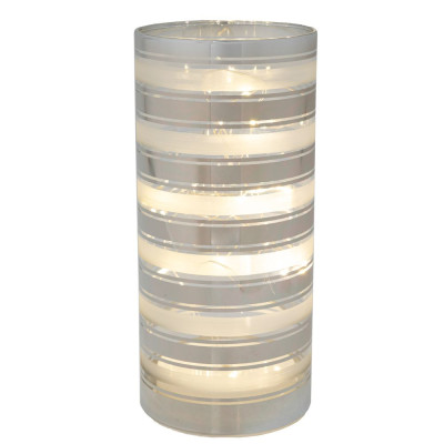 ΑΣΗΜΙ ΓΥΑΛΙΝΟΣ ΔΙΑΚΟΣΜΗΤΙΚΟΣ ΚΥΛΙΝΔΡΟΣ ΜΕ ΛΕΥΚΕΣ ΡΙΓΕΣ AND LED ΦΩΣ Φ9Χ20ΕΚ ΜΠΑΤΑΡΙΑΣ